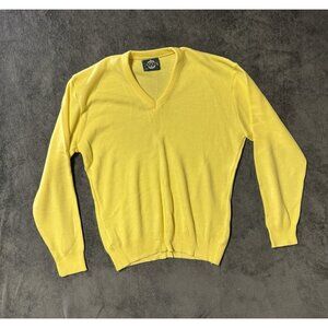 Vtg Jantzen Sweater Mens L Yellow Acrylic Easter V Neck Golf Pullover Made USA